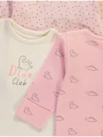 Paketë 3-copëshe pizhamesh roze me print dinosaurësh