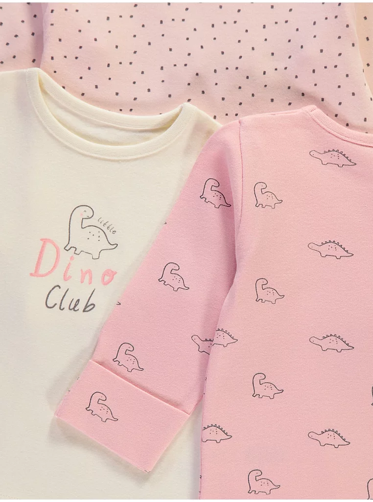 Paketë 3-copëshe pizhamesh roze me print dinosaurësh