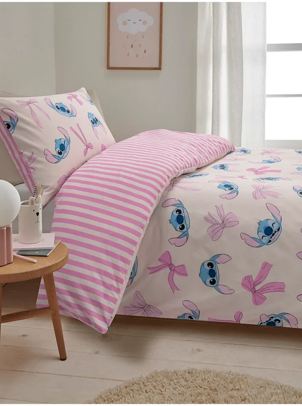 Set mbulesash (dyshek + jastëk) i reversueshëm Disney Stitch me fjongo rozë