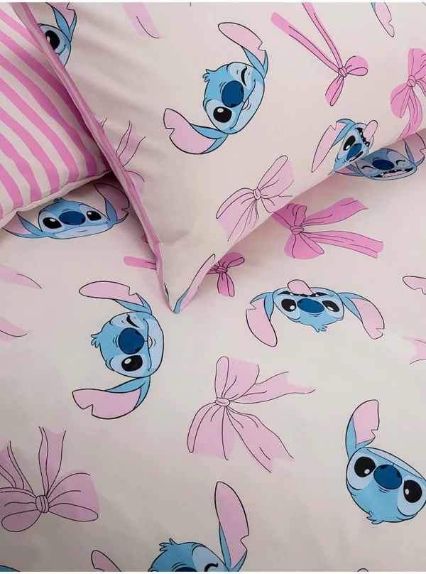 Set mbulesash (dyshek + jastëk) i reversueshëm Disney Stitch me fjongo rozë