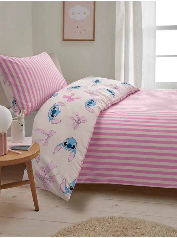 Set mbulesash (dyshek + jastëk) i reversueshëm Disney Stitch me fjongo rozë