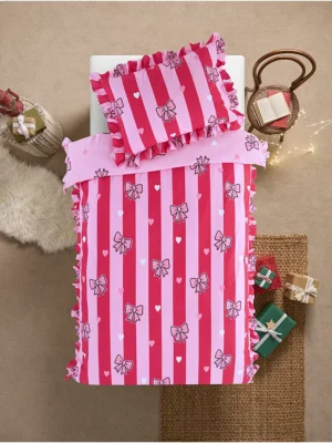 Set mbulesash me fjongo rozë dhe të kuqe, me vija dhe me volane