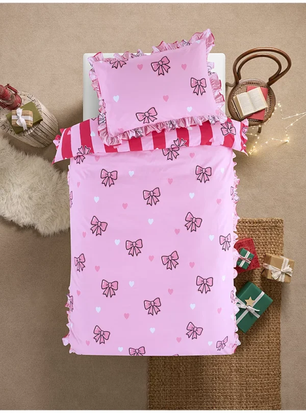 Set mbulesash me fjongo rozë dhe të kuqe, me vija dhe me volane