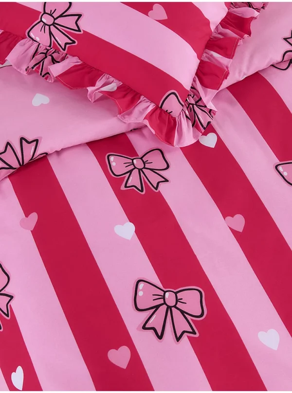 Set mbulesash me fjongo rozë dhe të kuqe, me vija dhe me volane