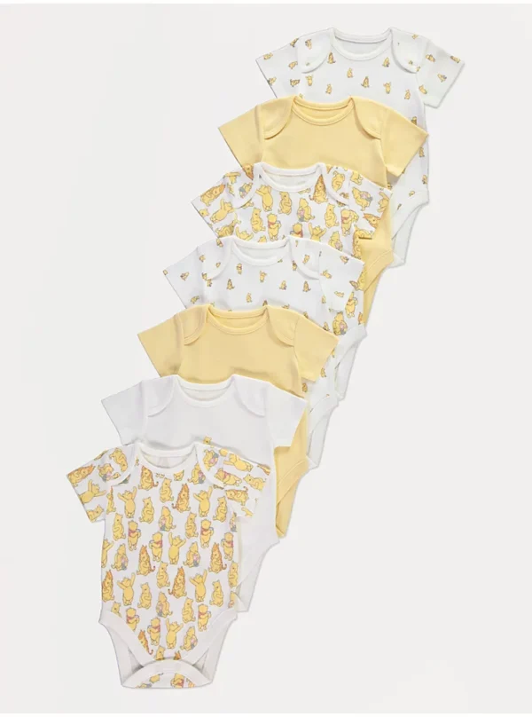 Bodysuit të verdha Disney Winnie the Pooh – paketë me 7 copë