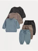 Bluza me kopsa në shpatull dhe pantallona jogger me fund të ngushtuar – Paketë me 3 copë