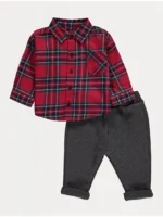 Këmishë me kuadrate të kuqe dhe pantallona – Set veshjeje