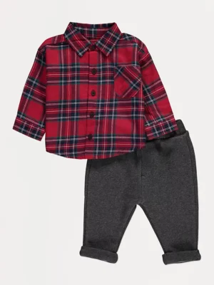 Këmishë me kuadrate të kuqe dhe pantallona – Set veshjeje