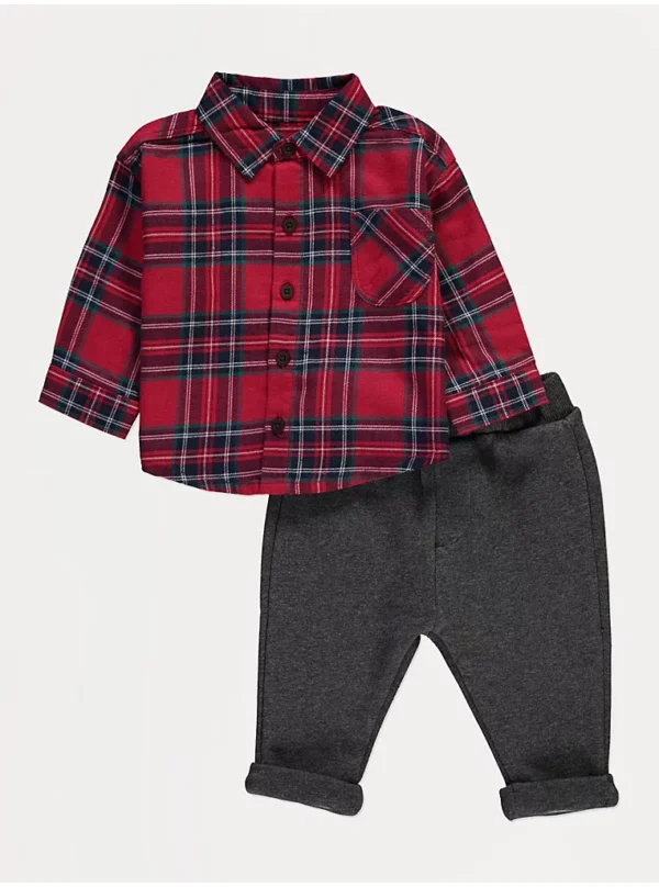 Këmishë me kuadrate të kuqe dhe pantallona – Set veshjeje