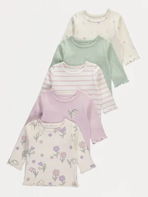 Bluza me mëngë të gjata me motive lulesh dhe vija – paketë prej 5 copësh