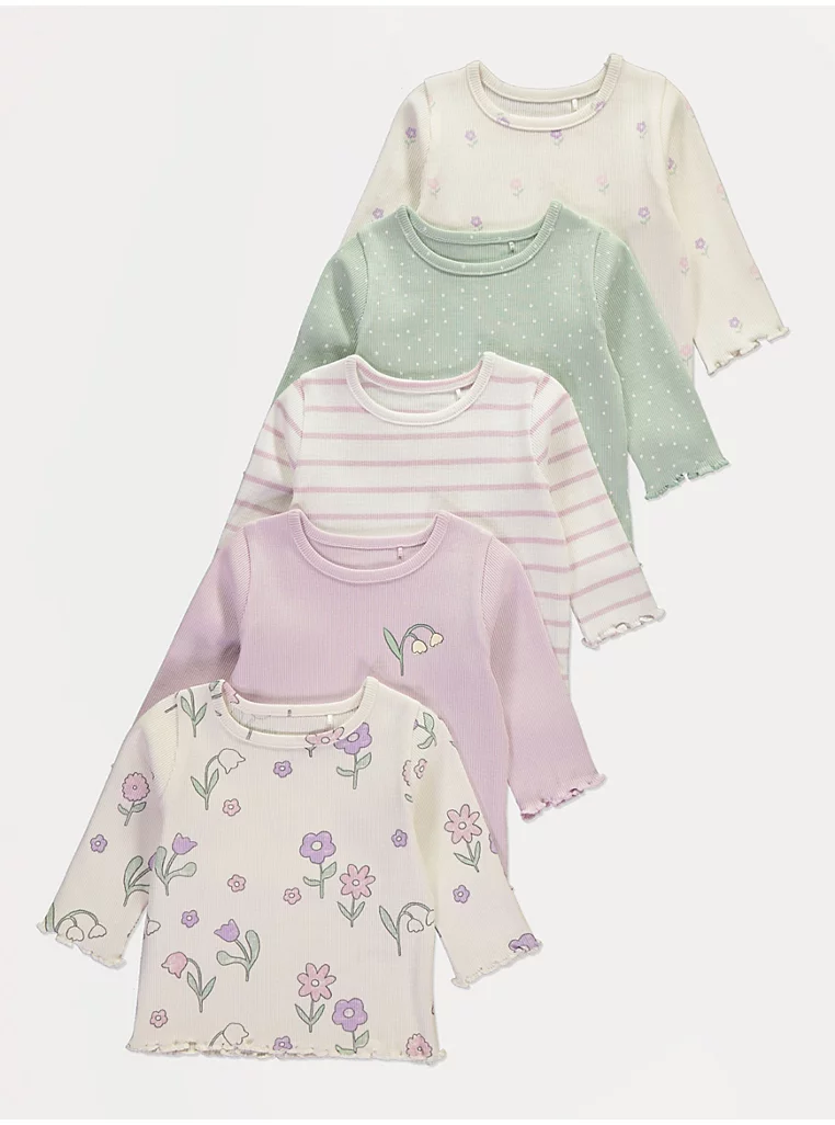 Bluza me mëngë të gjata me motive lulesh dhe vija – paketë prej 5 copësh