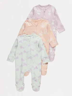 👉 Pako me 3 kombinezona gjumi me mëngë të gjata me motive kafshësh në ngjyra pastel