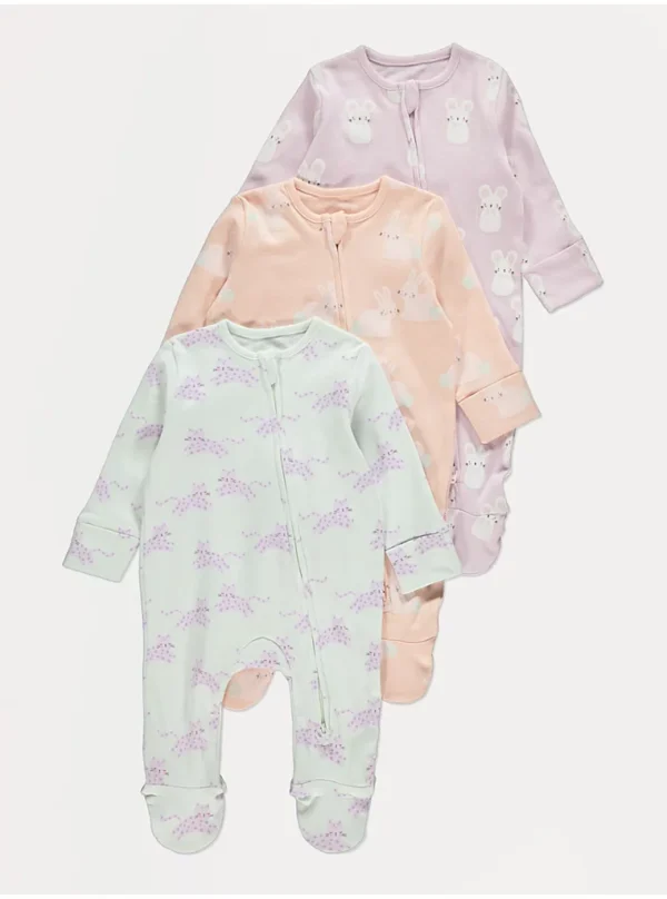 👉 Pako me 3 kombinezona gjumi me mëngë të gjata me motive kafshësh në ngjyra pastel
