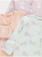 👉 Pako me 3 kombinezona gjumi me mëngë të gjata me motive kafshësh në ngjyra pastel