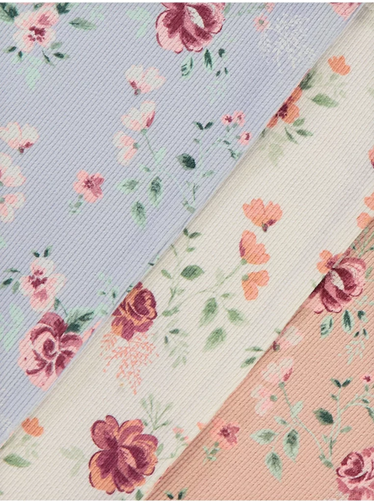 Geta me lule trëndafili, material ribbed jersey, paketë me 3 copë