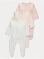 Set 3 kombinezonesh gjumi rozë me mëngë të gjata