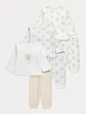 Disney Dumbo Pizhame Neutrale me Mëngë të Gjata – Paketë me 3 Copë