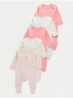 Komplet 5 Fustanë/Body fjetjeje me mëngë të gjata me zemër tulipan rozë