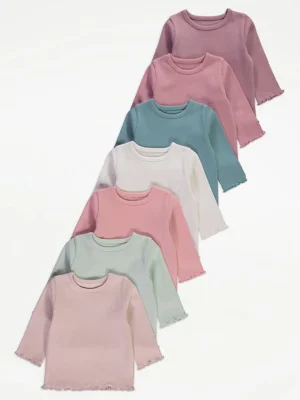 Set me 7 bluza rozë me mëngë të gjata, material ribbed dhe fund valëzuar