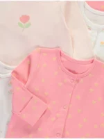 Komplet 5 Fustanë/Body fjetjeje me mëngë të gjata me zemër tulipan rozë