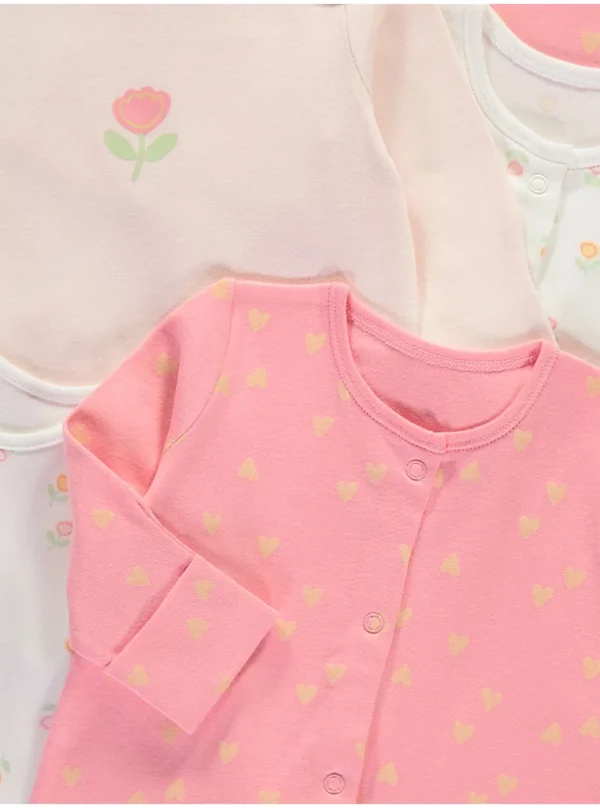 Komplet 5 Fustanë/Body fjetjeje me mëngë të gjata me zemër tulipan rozë