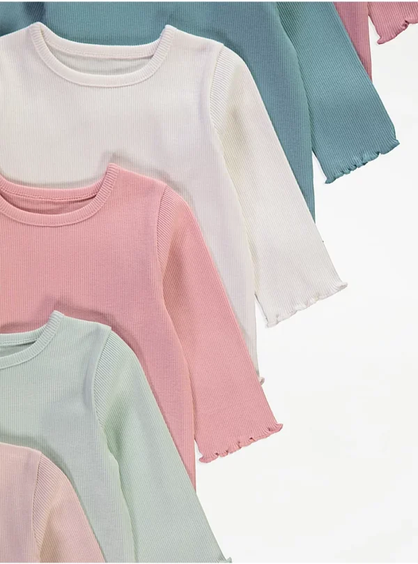 Set me 7 bluza rozë me mëngë të gjata, material ribbed dhe fund valëzuar