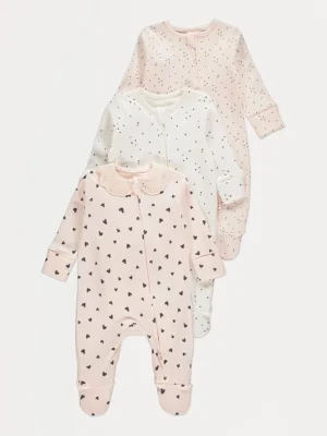 Pizhame për bebe me zemra rozë, me zinxhir – paketë me 3 copë