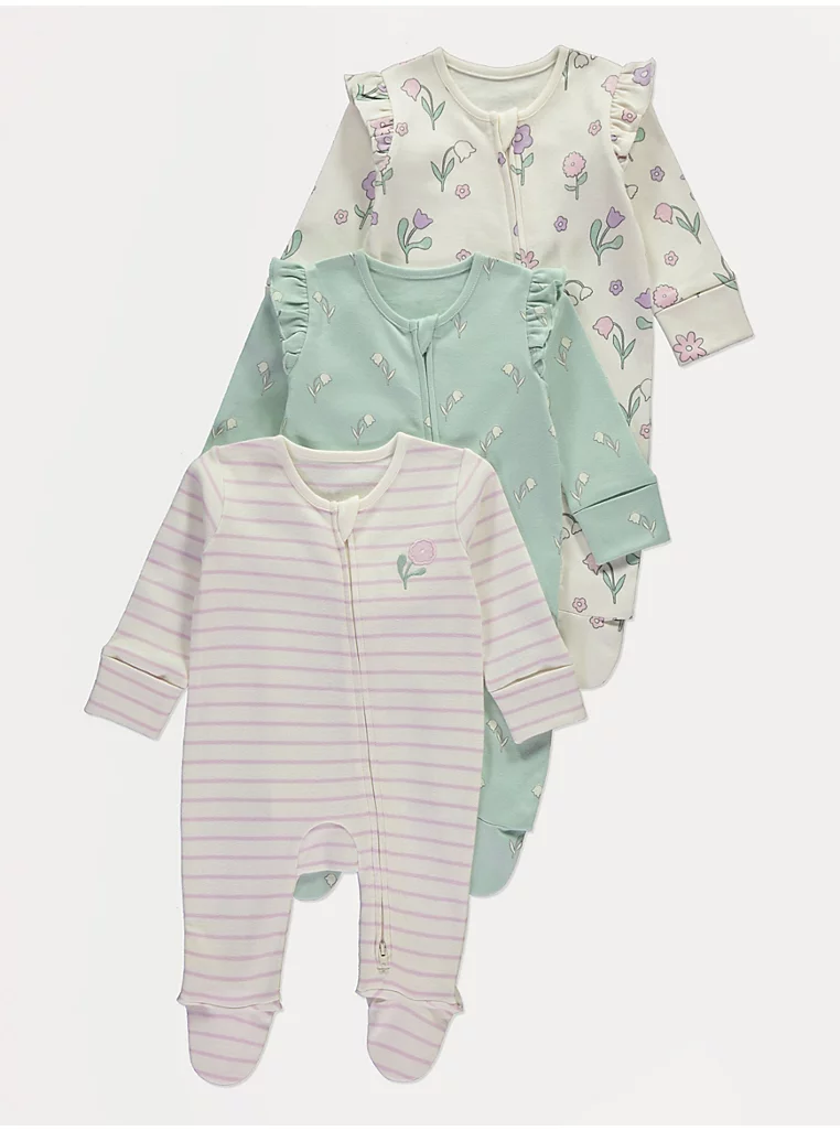 Pako me 3 kombinezona gjumi me zinxhir – me lule dhe shirita