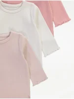 Set me 3 bluza rozë me mëngë të gjata, material ribbed dhe detaj valëzuar në fund