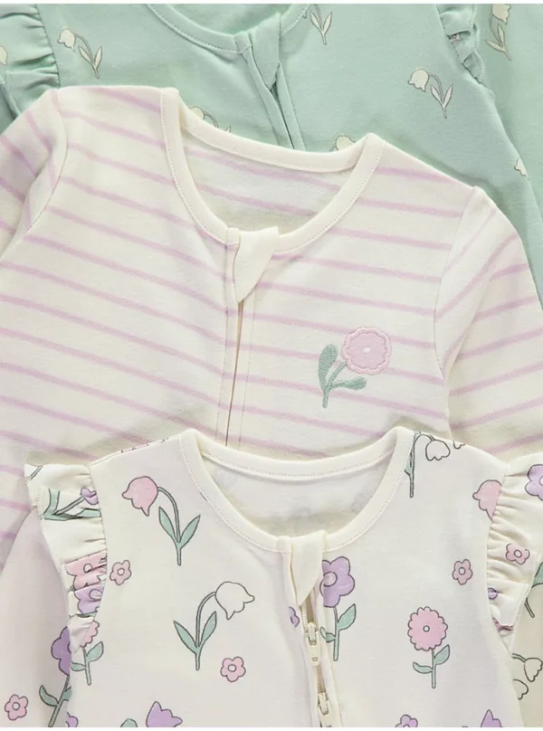 Pako me 3 kombinezona gjumi me zinxhir – me lule dhe shirita