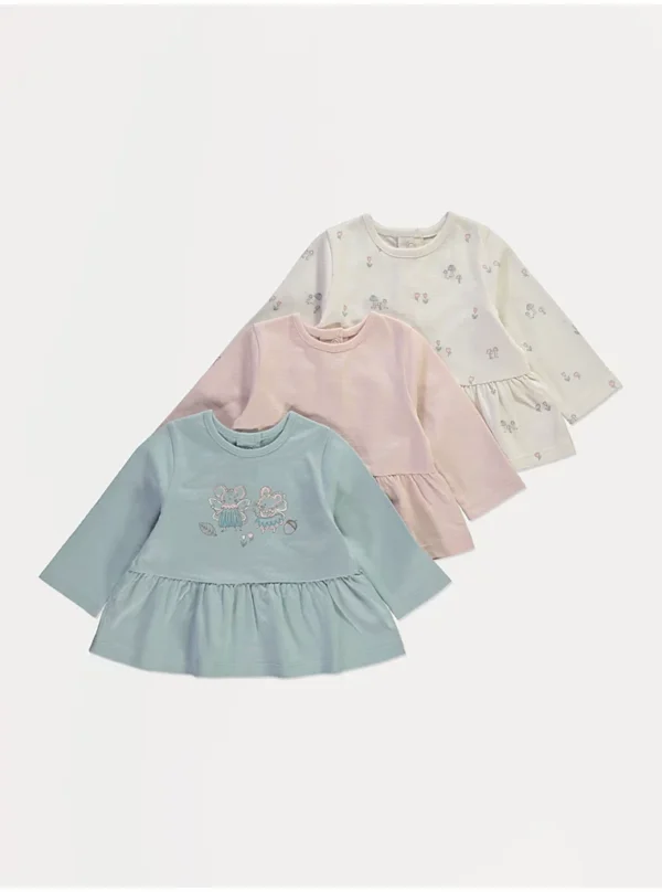 Set me 3 bluza me mëngë të gjata, model peplum dhe print miushi / fairy