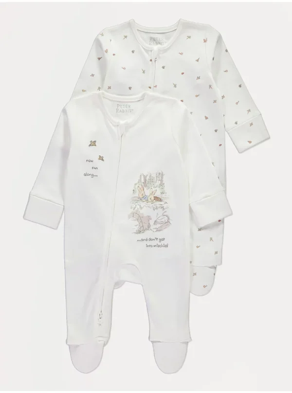 Set me 2 pizhame Peter Rabbit me zinxhir, ngjyrë krem