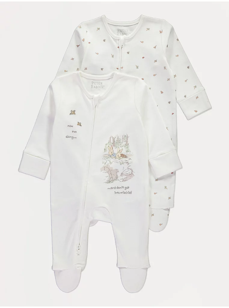 Set me 2 pizhame Peter Rabbit me zinxhir, ngjyrë krem