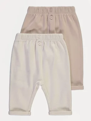 Pantallona rehatshme me material fleece në ngjyra neutrale, paketë me 2 cope