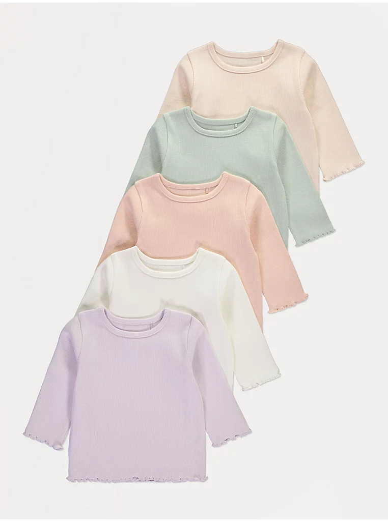 Set me 5 triko në ngjyra pastel me material ribbed dhe fund valëzuar