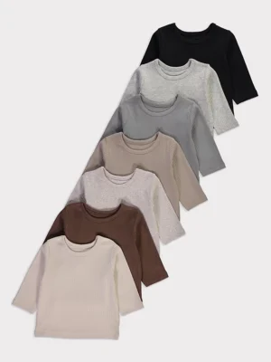 7 copë maica me mëngë të gjata, me teksturë të valëzuar, në ngjyra neutrale