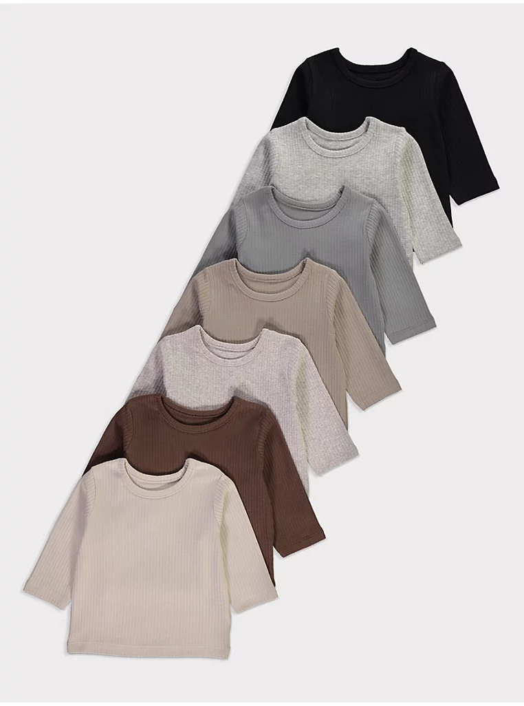 7 copë maica me mëngë të gjata, me teksturë të valëzuar, në ngjyra neutrale