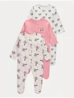 Pizhame për bebe Disney Minnie Mouse, me këmbë të mbuluara – paketë me 3 copë