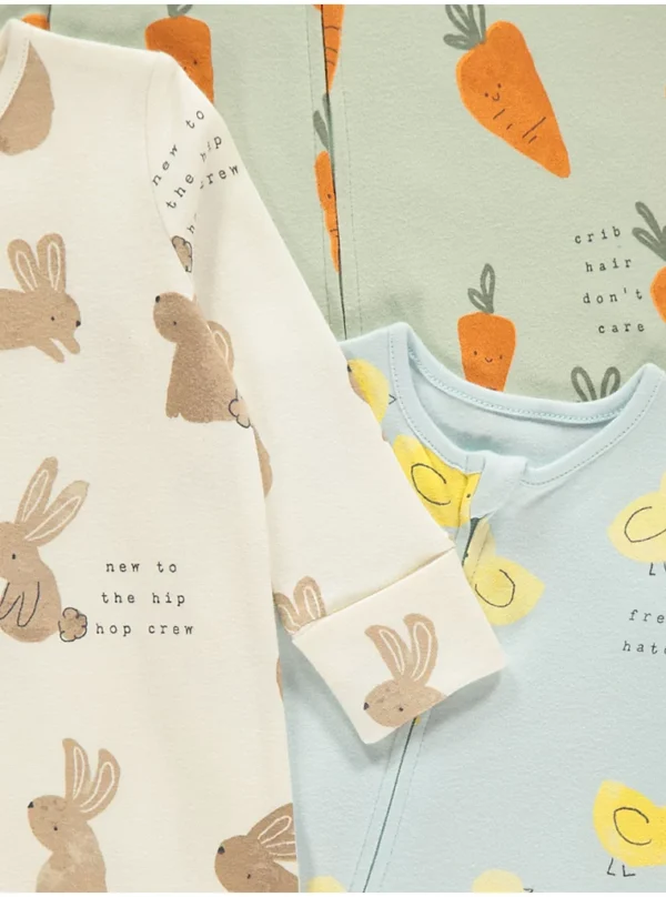 Set me 3 pizhame Pashkësh në ngjyra pastel, me mëngë të gjata