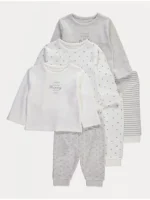 Pizhame Gri “Mami dhe Babi” me Mëngë të Gjata – Paketë me 3 Copë