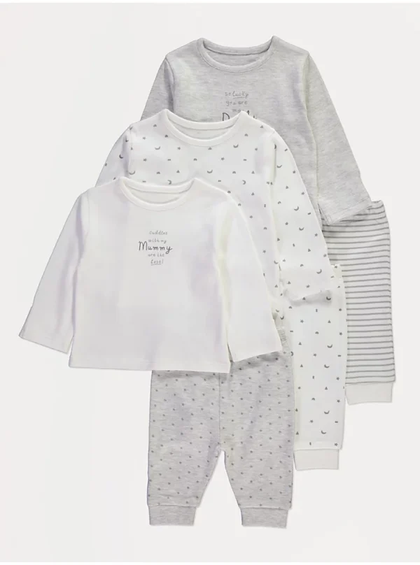 Pizhame Gri “Mami dhe Babi” me Mëngë të Gjata – Paketë me 3 Copë