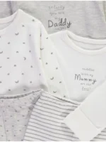 Pizhame Gri “Mami dhe Babi” me Mëngë të Gjata – Paketë me 3 Copë