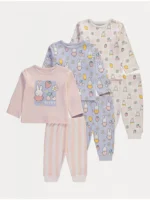 Pizhame Miffy Rozë me Grafika me Mëngë të Gjata – Paketë me 3 Copë