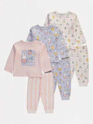 Pizhame Miffy Rozë me Grafika me Mëngë të Gjata – Paketë me 3 Copë