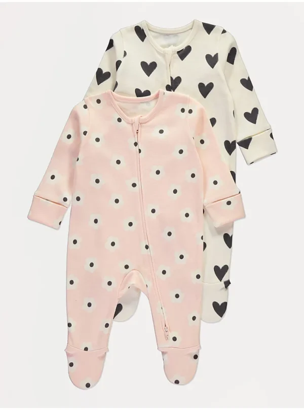 Pizhame për foshnja me zinxhir, me motiv zemre florale – paketë 2 copë