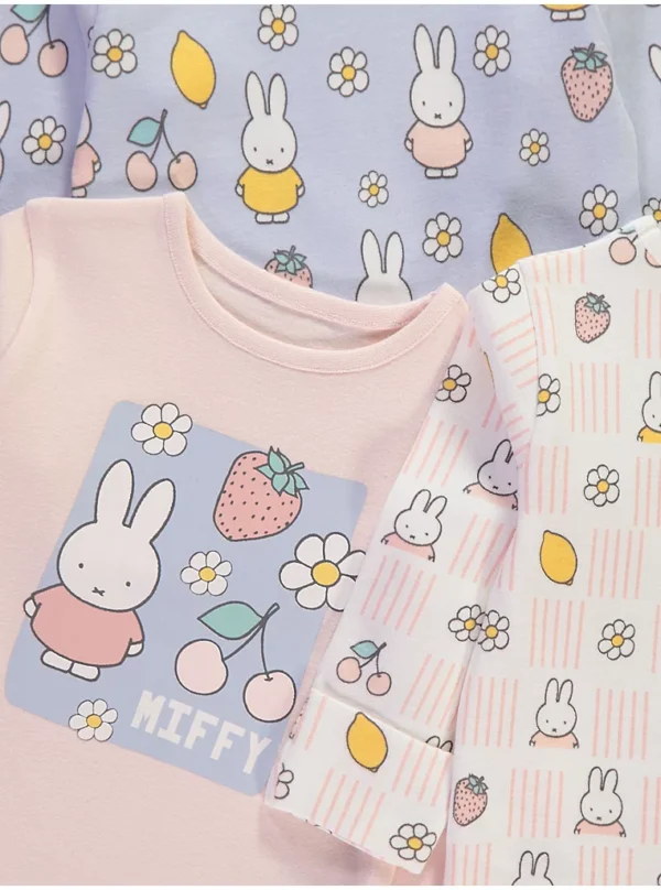 Pizhame Miffy Rozë me Grafika me Mëngë të Gjata – Paketë me 3 Copë