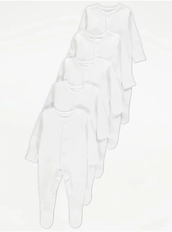 Pizhame të bardha për foshnja me mëngë të gjata – paketë 5 copë