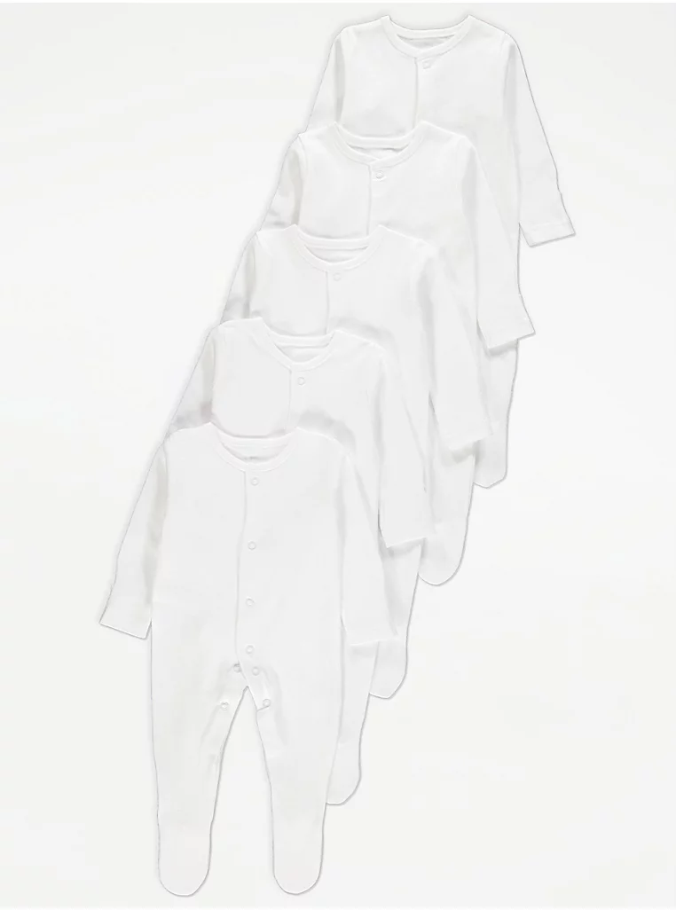 Pizhame të bardha për foshnja me mëngë të gjata – paketë 5 copë