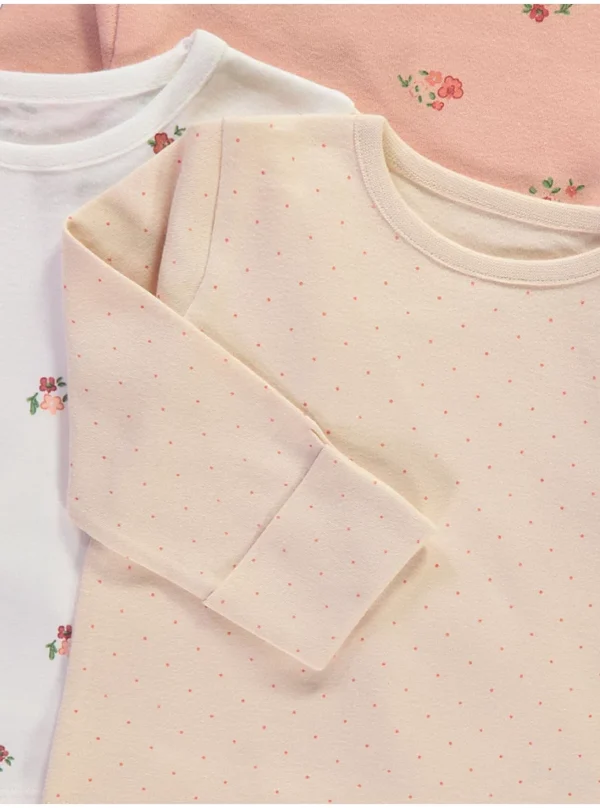 Set me 3 palë pijama me lule, rozë, me mëngë të gjata