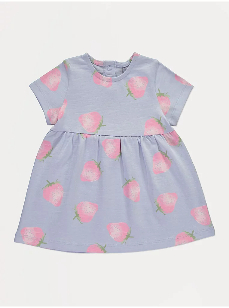 “Fustan lilak me luleshtrydhe dhe mëngë të shkurtra”